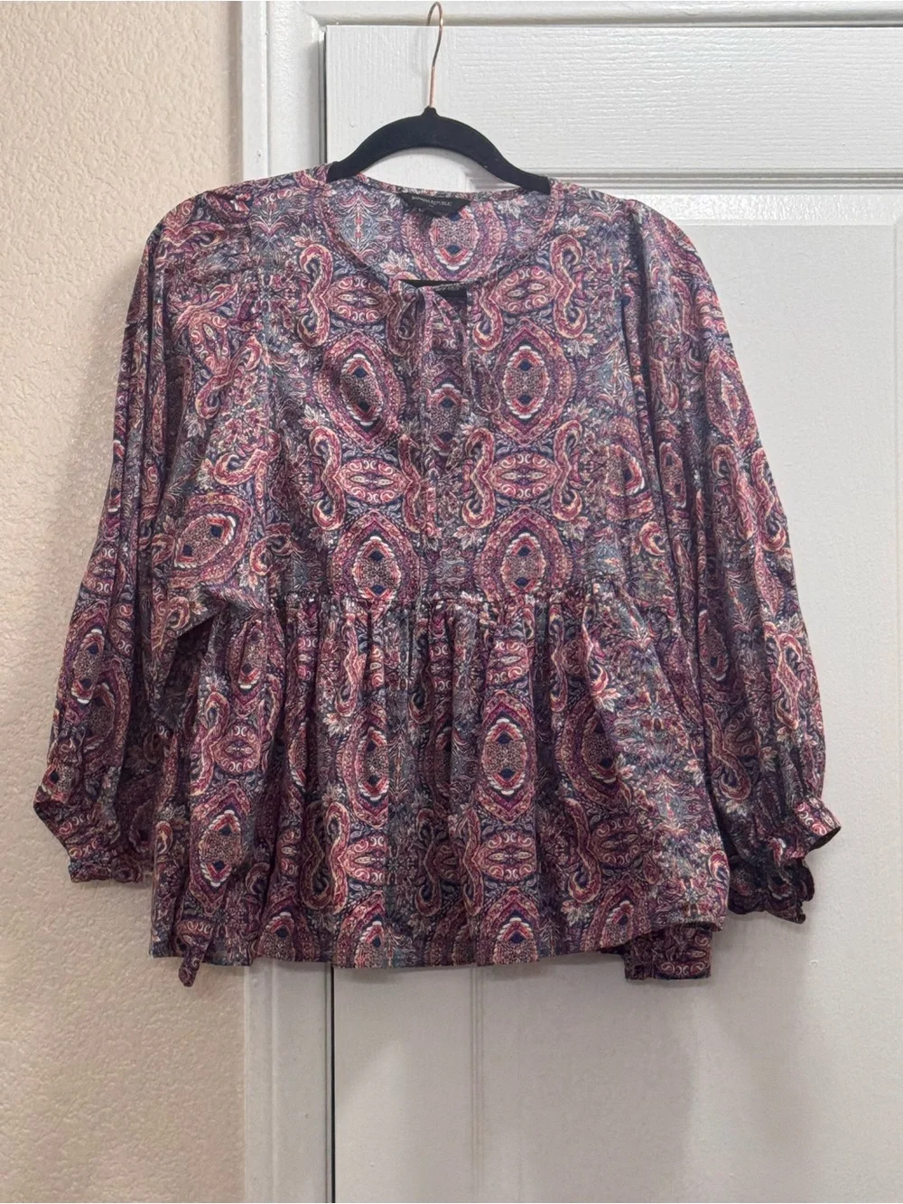 Banana Republic Paisley Babydoll Peasant Blouse Puff Sleeve Cotton